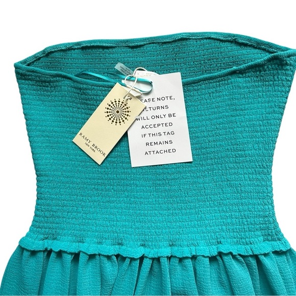 Ramy Brook Calista Strapless Georgette Cover-Up Maxi Dress Teal Smocked Sheer XS - Picture 9 of 12